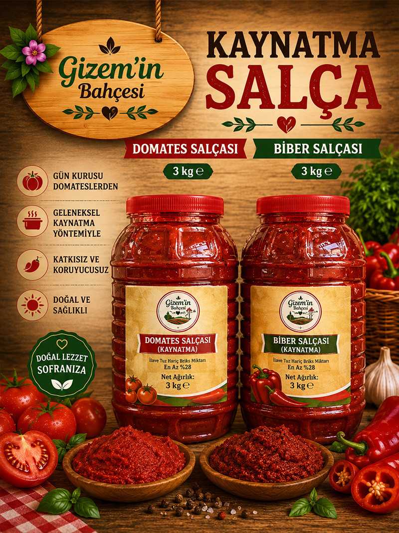 (Kaynatma) Domates Salçası 3kg & Biber Salçası 3kg